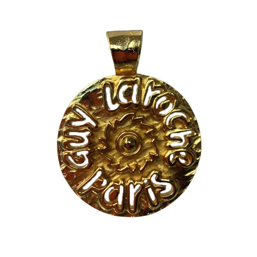 Guy Laroche Gold Engraved Logo Round Pendant
